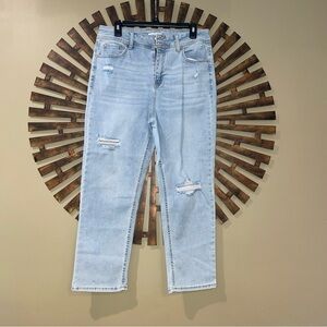 Womans High Rise Straight Leg Distressed Denim Ankle Jeans Size 31